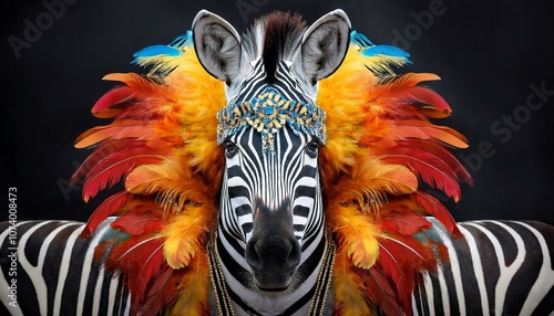 Zebra in colorful headdress photo