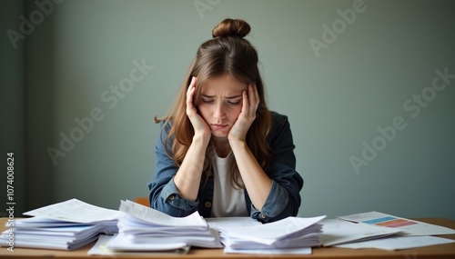 Frustrated Businesswoman Overwhelmed by Work