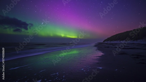 Aurora Borealis over a Tranquil Beach