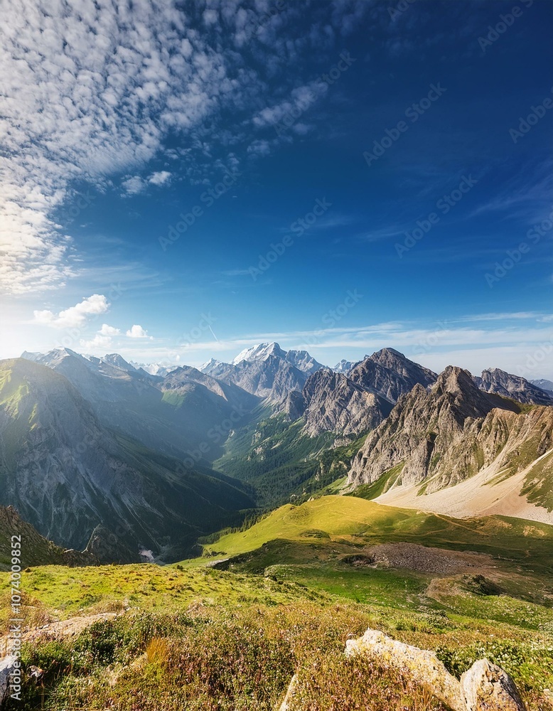 Fototapeta premium Mountain range under a blue sky
