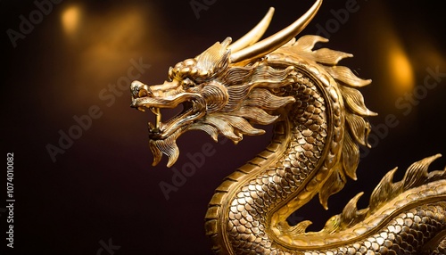 Golden dragon statue close-up