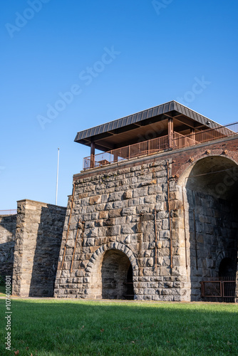 View of the ruined Scranton Iron Furnaces stone facade in Pennsylvania photo