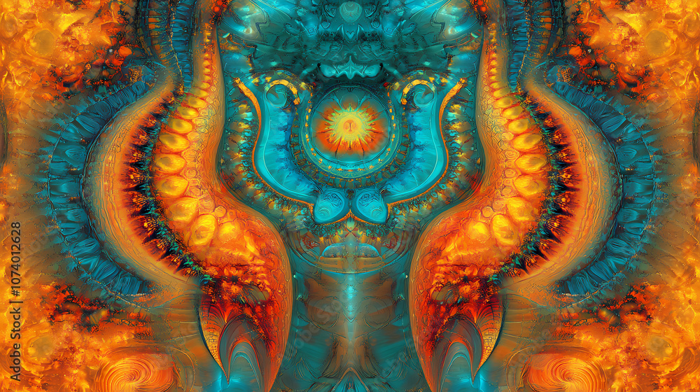 Obraz premium Mystical sacred geometry artwork intricate patterns cosmic energy visualization radiant colors spiritual symbolism. Arcane. Illustration