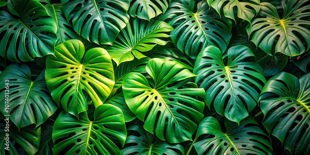 Abstract Jungle Background with Monstera Leaves Pattern Captured by Drone Photography, Evoking Tropical Vibes and Nature's Beauty in Vivid Colors and Textures Abstract Jungle Background with Monstera Leaves Pattern Captured by Drone Photography, Evoking Tropical Vibes and Nature's Beauty in Vivid Colors and Textures