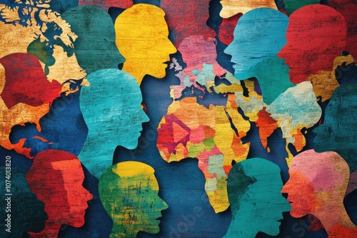 Colorful human heads representing global communication and cultural intelligence