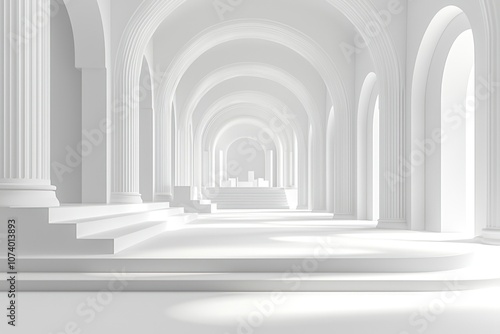 A White Hallway with Arched Ceilings and Pillars