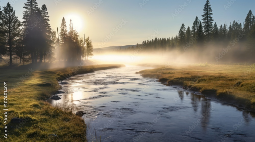 Sunrise Over a Misty River Sunrise Over a Misty River