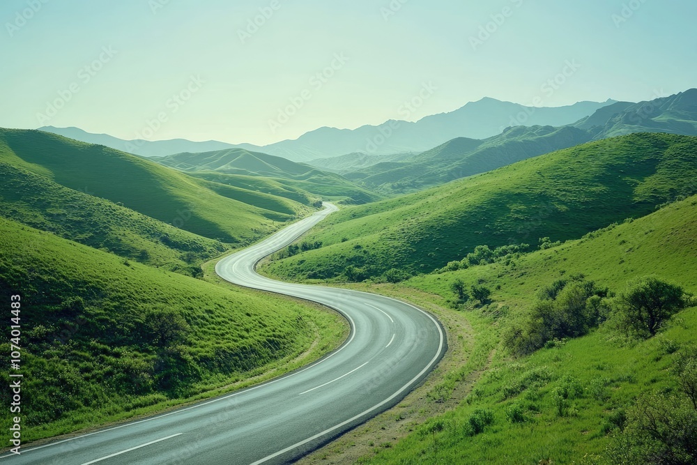 Winding road through green hills. This photo is perfect for websites, blogs, or social media posts about travel, adventure, or nature. Winding road through green hills. This photo is perfect for websites, blogs, or social media posts about travel, adventure, or nature.