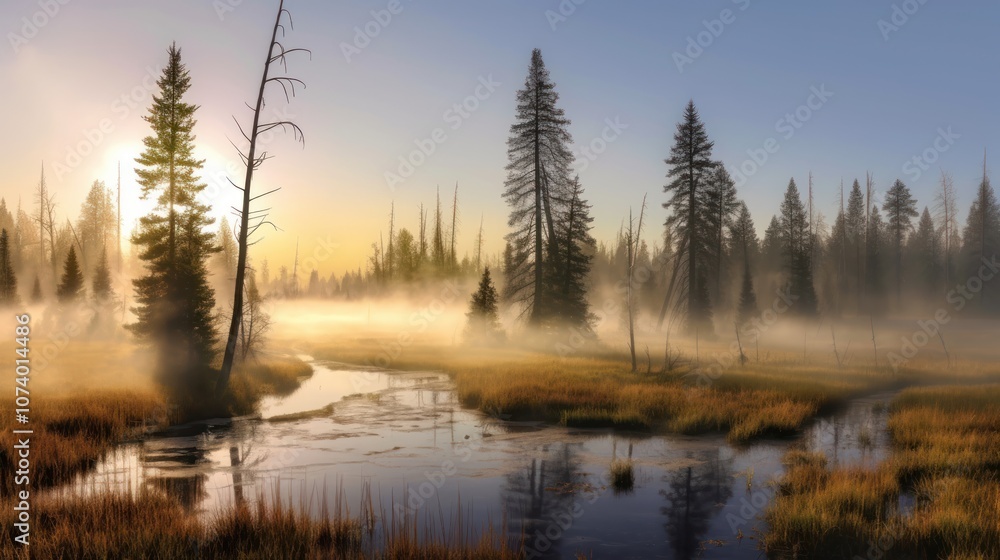 Sunrise Over Misty Forest Sunrise Over Misty Forest