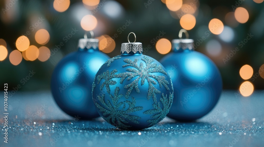 Blue Christmas Ornaments with Glittery Design Blue Christmas Ornaments with Glittery Design