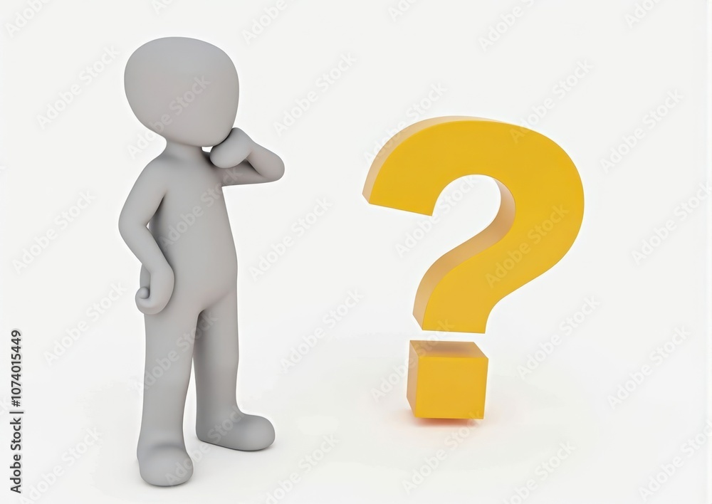 gray man 3d model thoughtful next to him question mark gray man 3d model thoughtful next to him question mark