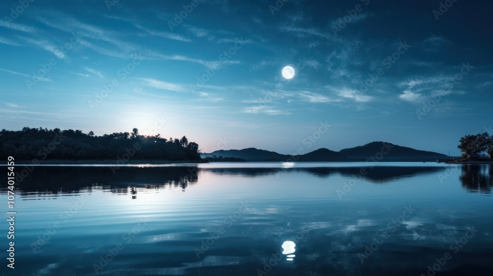 Serene Moonlight Reflecting on Still Lake Serene Moonlight Reflecting on Still Lake