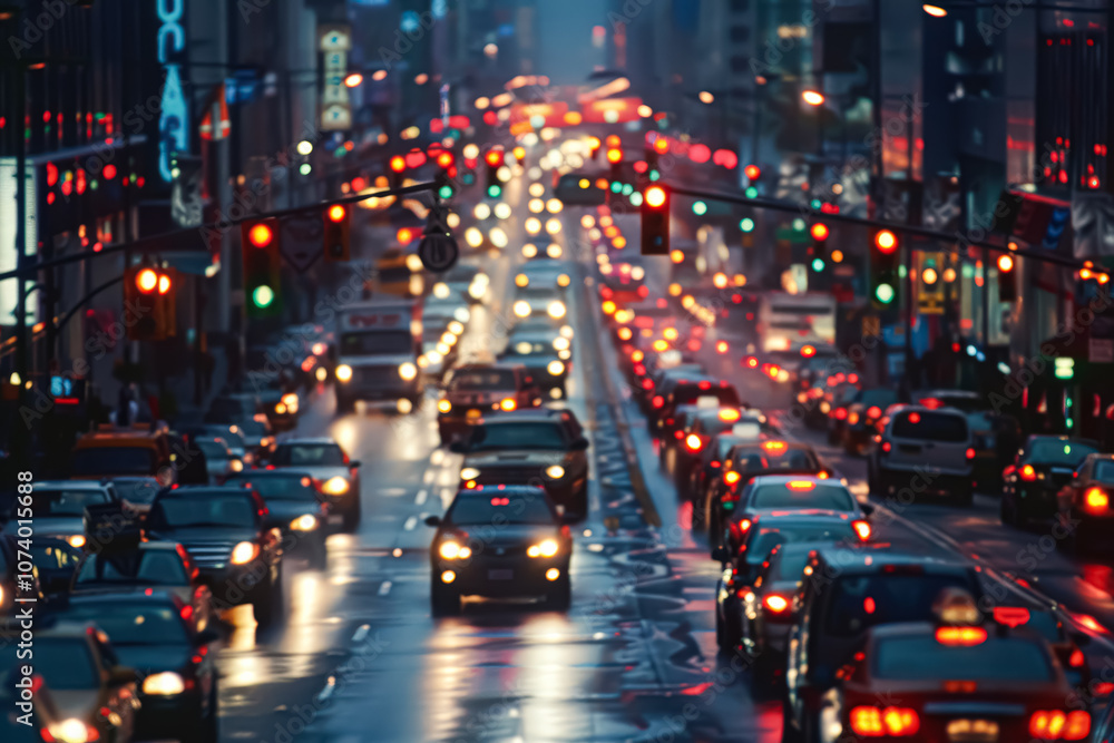 Busy city street with lots of traffic and lights Busy city street with lots of traffic and lights