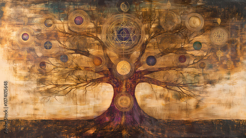 The tree of life - a visual journey through the spheres of the kabbalah and divine emanations. Arcane. Illustration