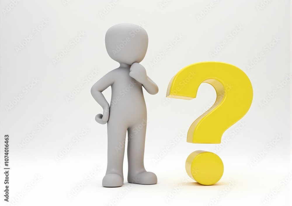 gray man 3d model thoughtful next to him question mark gray man 3d model thoughtful next to him question mark