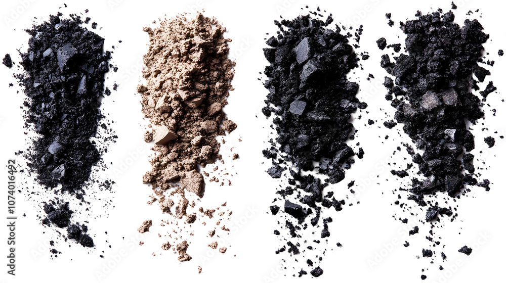 Close-up of brown and black crushed eye shadow powder on white background isolated with transparent background PNG. Close-up of brown and black crushed eye shadow powder on white background isolated with transparent background PNG.