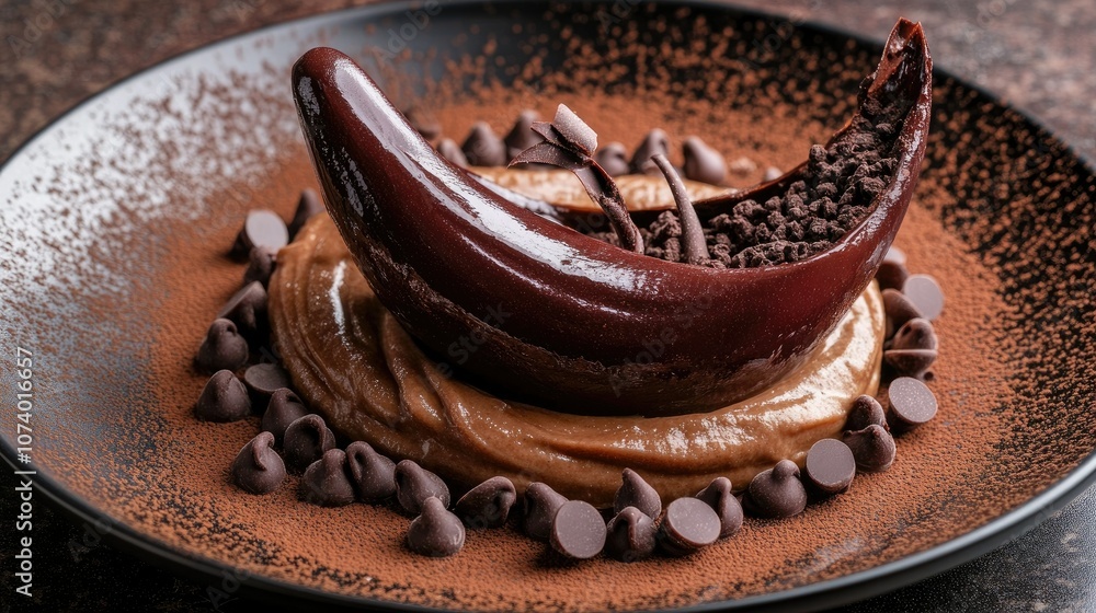 Decadent Chocolate Dessert with Banana Garnish Decadent Chocolate Dessert with Banana Garnish