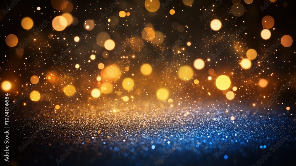 Sparkling Bokeh Background with Golden and Blue Hues Sparkling Bokeh Background with Golden and Blue Hues