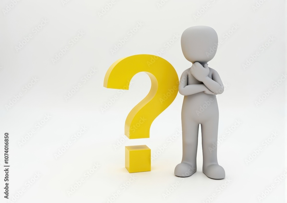 gray man 3d model thoughtful next to him question mark gray man 3d model thoughtful next to him question mark