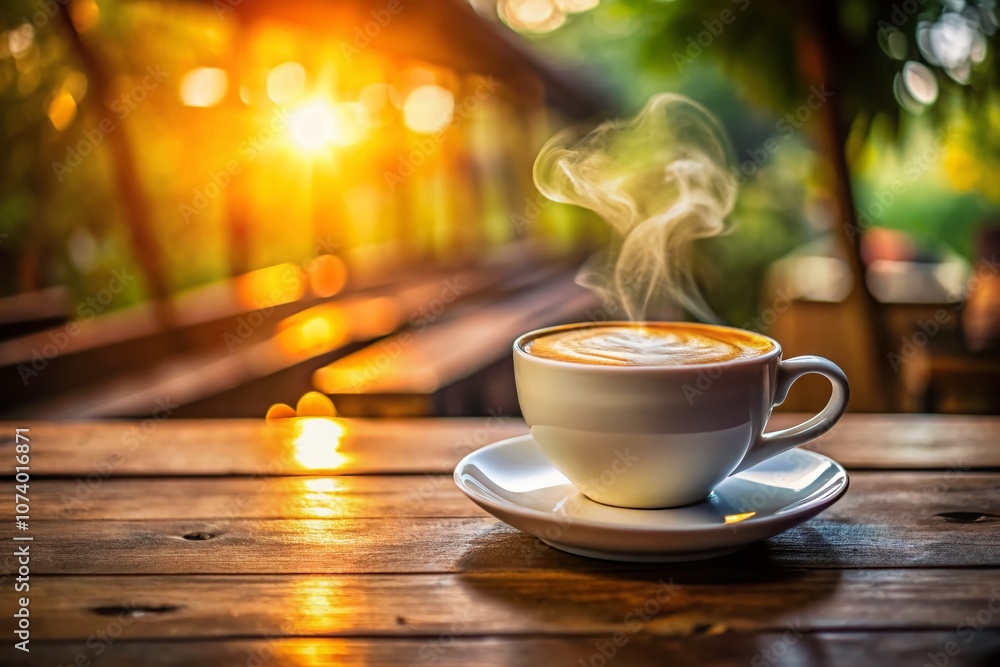 A Cozy Long Exposure Capture of a Hot Latte Coffee Cup on a Rustic Wooden Table Surrounded by Soft Natural Light and Warm Atmosphere A Cozy Long Exposure Capture of a Hot Latte Coffee Cup on a Rustic Wooden Table Surrounded by Soft Natural Light and Warm Atmosphere