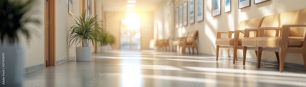 Bright and inviting hospital corridor enhances patient comfort and well-being Bright and inviting hospital corridor enhances patient comfort and well-being