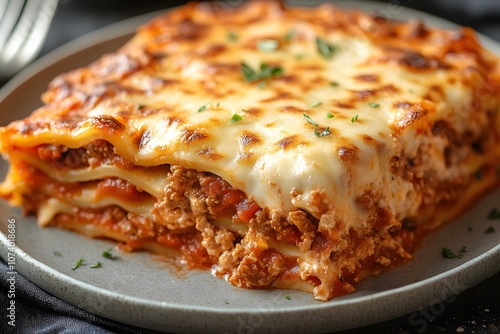 Wallpaper Mural A delicious serving of lasagna with layers of meat, cheese, and sauce on a plate. Torontodigital.ca