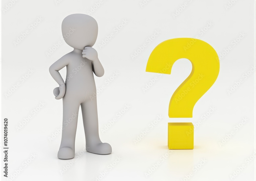 gray man 3d model thoughtful next to him question mark gray man 3d model thoughtful next to him question mark