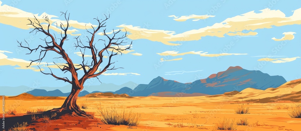 An Arid Landscape With A Dry Tree An Arid Landscape With A Dry Tree