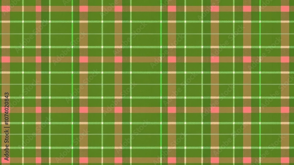 Obraz premium Gordon tartan fabric texture seamless pattern in vibrant red, green, and white colors, Scottish culture, fabric