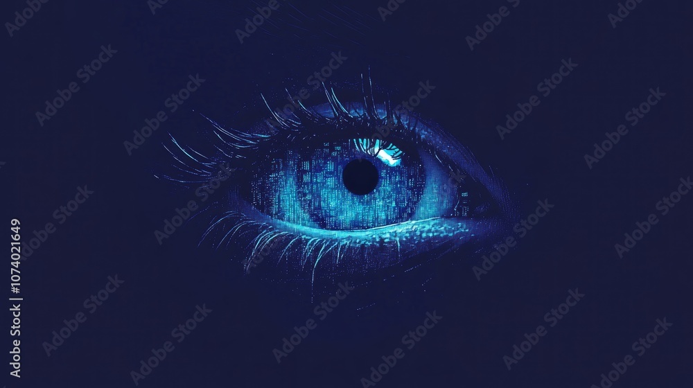 Fototapeta premium A Blue Eye Observing Malicious Hacking Code Cyber Espionage Cyber Surveillance Cyber Threat Cyber Malware Cyber Attack