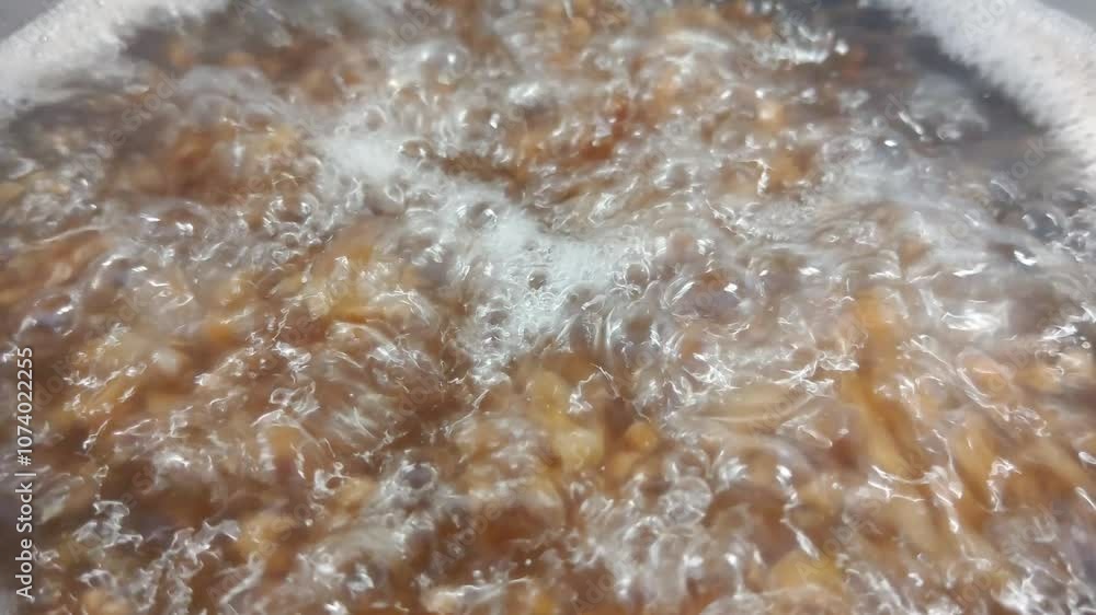 Boiling Grains Close-Up for Culinary and Texture Concepts in Cooking Videos