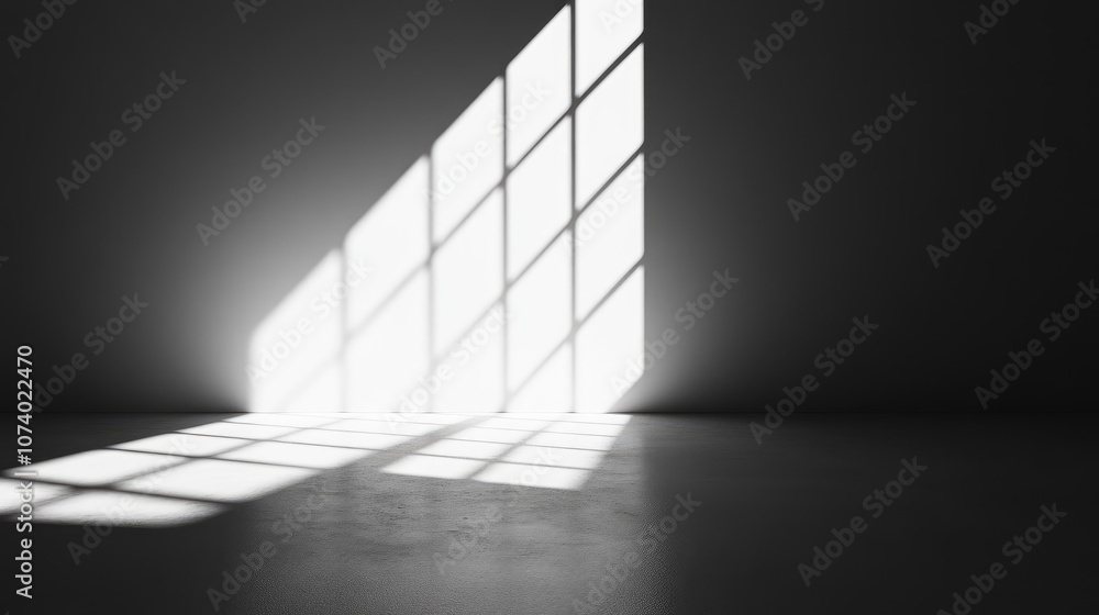 Fototapeta premium Blurred Abstract Background Of Black And White Studio Screen With Cast Shadows And Gradient Lighting For Showcasing Images Or Products