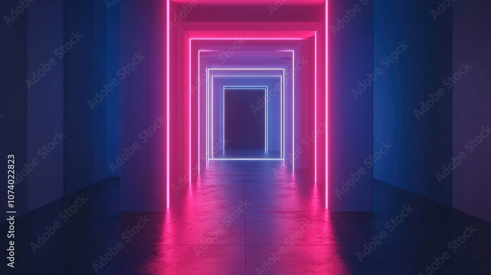 Realistic Neon Banner Design Glowing White Tube Frame With Pink And Blue Lights Advertising In A Dark Room At Night Realistic Neon Banner Design Glowing White Tube Frame With Pink And Blue Lights Advertising In A Dark Room At Night