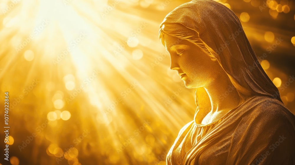 Religious figure illuminated by radiant sunlight