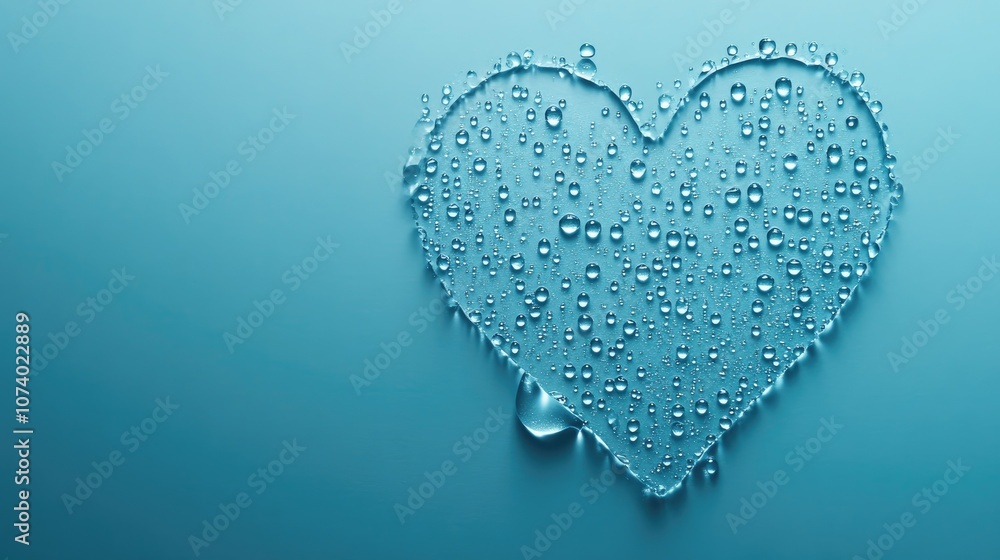 A heart shaped from water droplets against a solid color background showcasing minimalism and ample copy space for various uses A heart shaped from water droplets against a solid color background showcasing minimalism and ample copy space for various uses