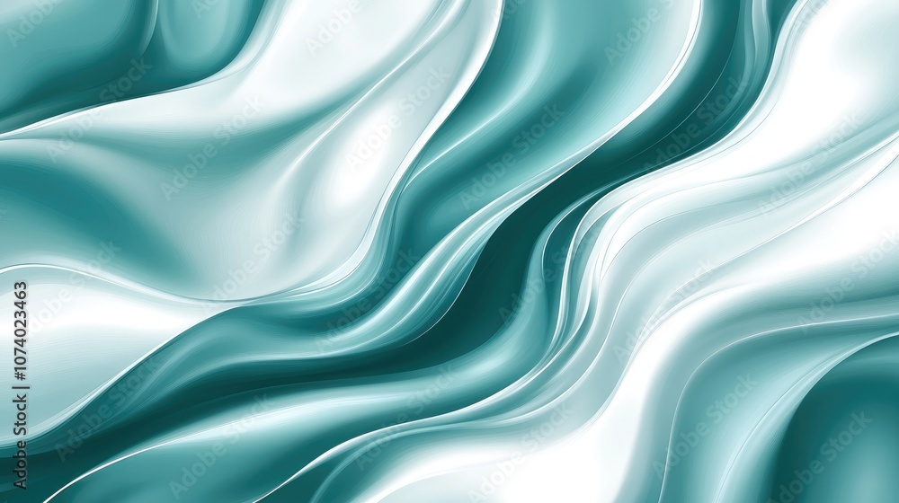 Obraz premium Beautiful Smooth Backdrop Of Teal Sea Blue Fluid Texture With White Metallic Silver Light Gradient Waves And Dynamic Asymmetry