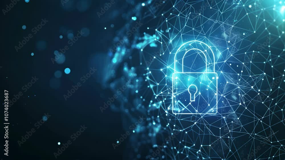 A blue and white image of a lock with a key on it. The lock is surrounded by a web of lines, giving the impression of a complex and intricate system. Concept of security and protection A blue and white image of a lock with a key on it. The lock is surrounded by a web of lines, giving the impression of a complex and intricate system. Concept of security and protection