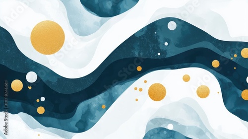 Stunning Blue And White Ocean Marble With Gold Foils And Circles Beautiful Abstract Background Elegant Wallpaper