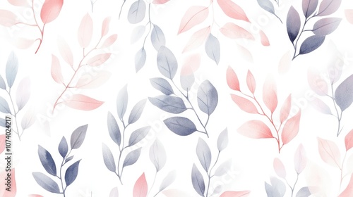 Watercolor Seamless Pattern With Leaves Herbs And Flowers In Delicate Roman Style With Floral Motif And Soft Pastel Colors