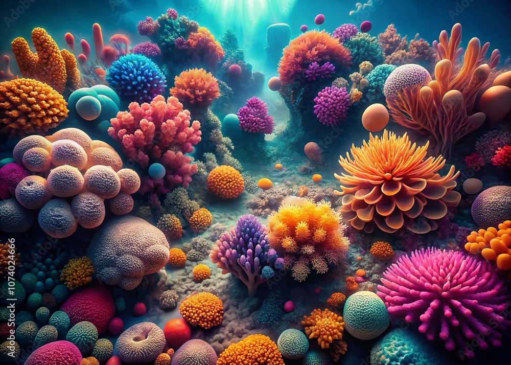 Obraz premium Aerial View of 3D Rendered Inflated Abstract Coral Shapes for Modern Web Design and Print Projects