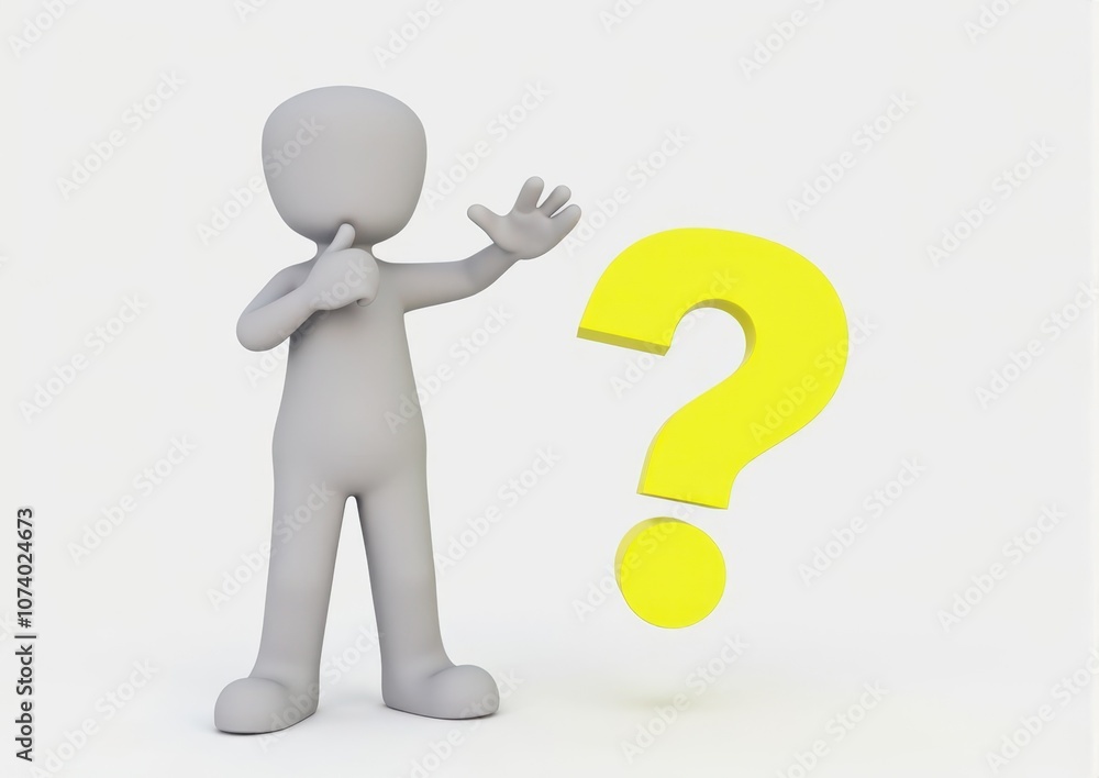 gray man 3d model thoughtful next to him question mark gray man 3d model thoughtful next to him question mark
