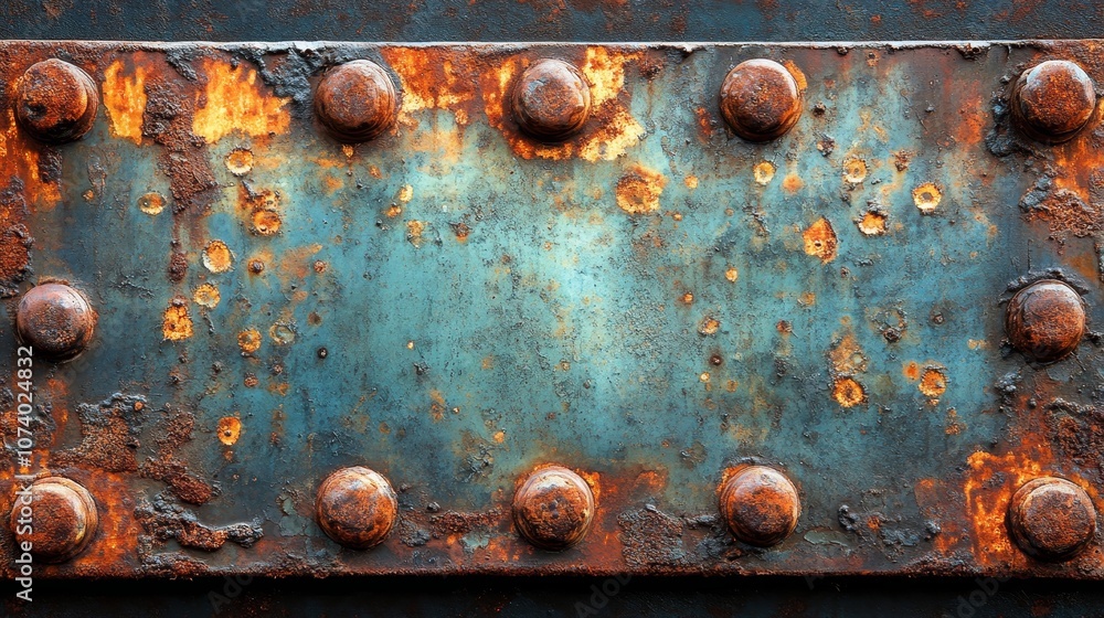 Heavily rusted metal plate with organic corrosion patterns, blending textures and colors to form a visually striking and unique industrial look Heavily rusted metal plate with organic corrosion patterns, blending textures and colors to form a visually striking and unique industrial look