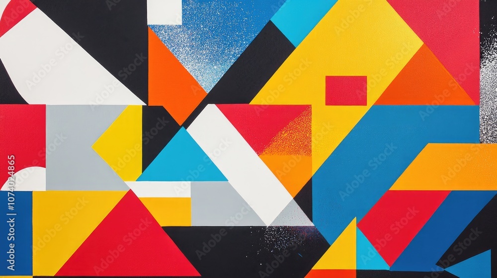 A vibrant geometric composition featuring triangles and squares enhanced with a risograph effect in a contemporary riso style A vibrant geometric composition featuring triangles and squares enhanced with a risograph effect in a contemporary riso style