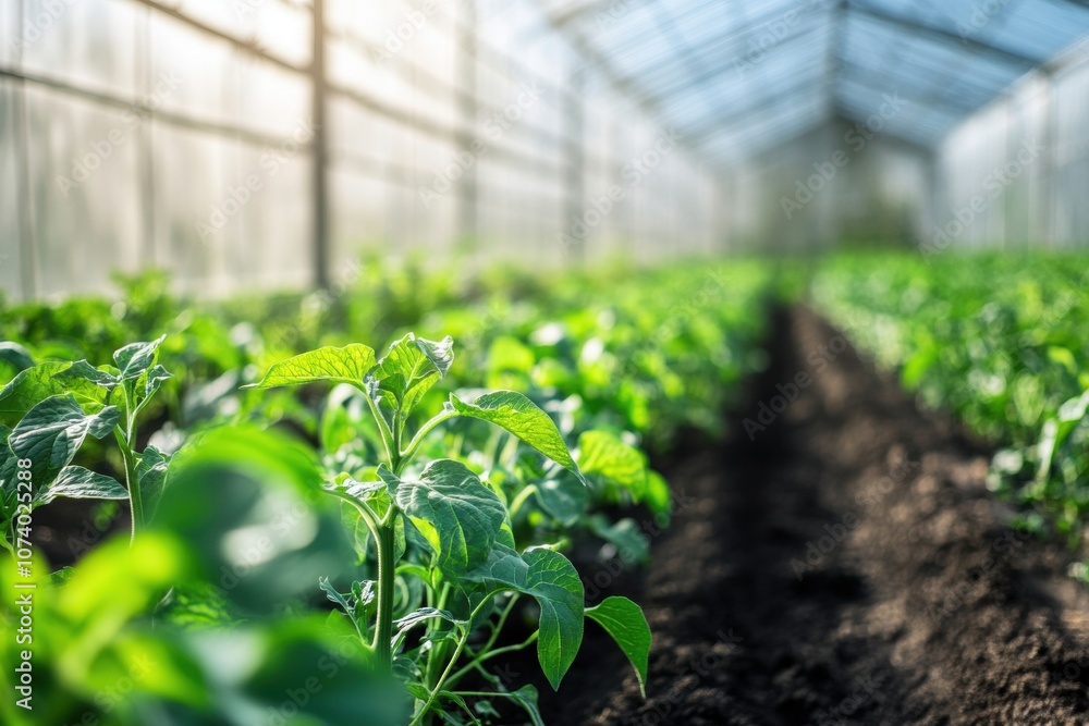 Seedlings growing inside greenhouse using sustainable farming methods