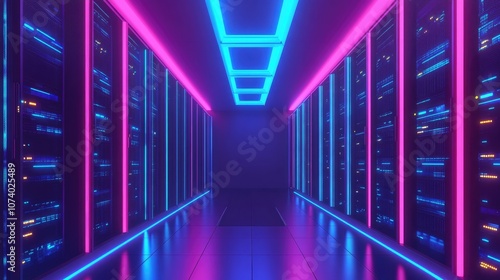 Abstract Technology Background For Future Data Center Concept Cloud Server Hosting And Blue Light Of Server Equipment