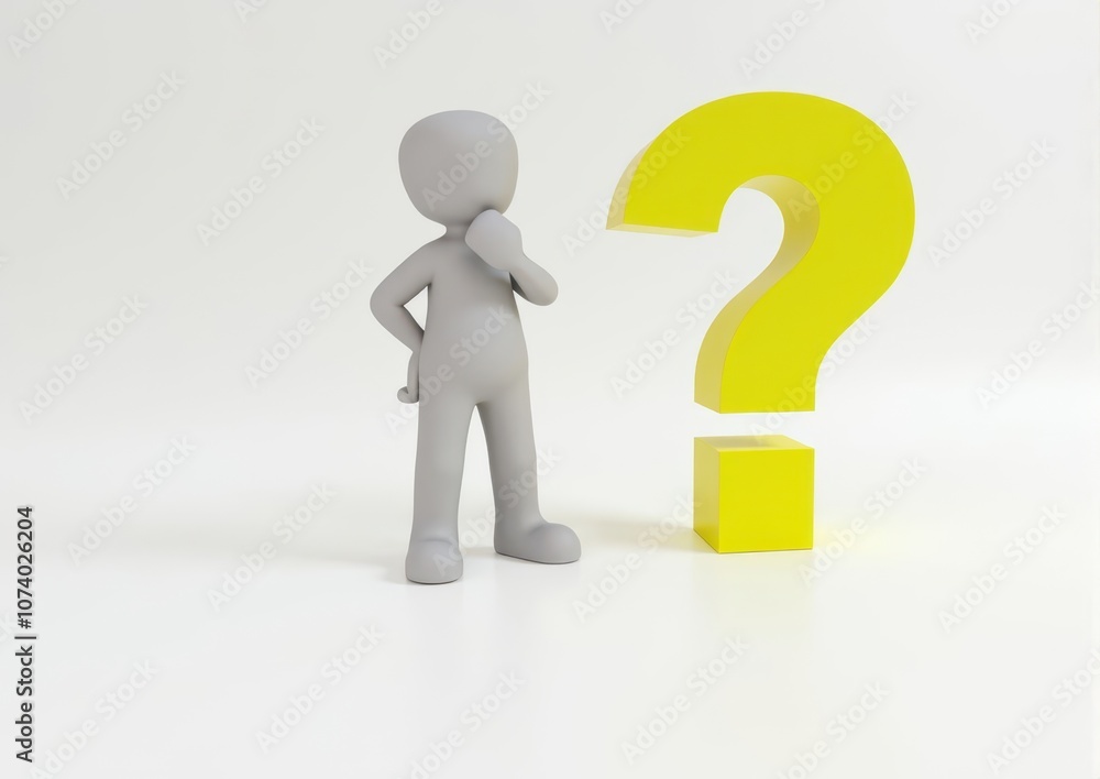 gray man 3d model thoughtful next to him question mark gray man 3d model thoughtful next to him question mark