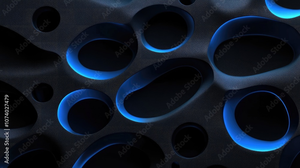 Abstract Dark Background With Blue Neon Lighting And Holes In Black Wall Texture Cyberpunk And Futuristic Concept 3D Illustration Abstract Dark Background With Blue Neon Lighting And Holes In Black Wall Texture Cyberpunk And Futuristic Concept 3D Illustration