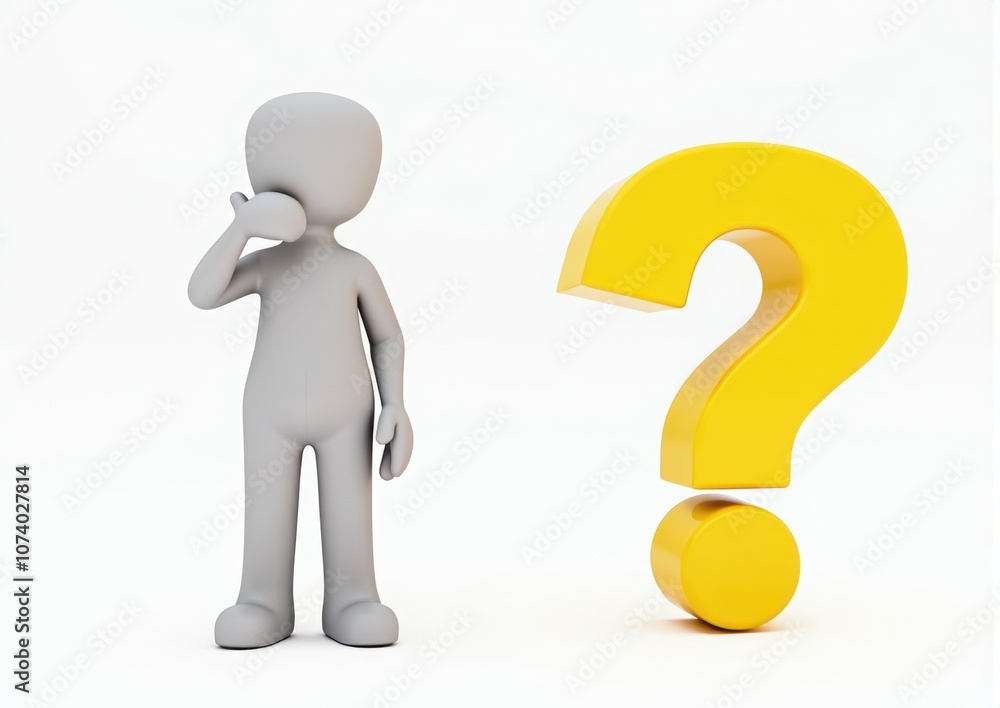gray man 3d model thoughtful next to him question mark gray man 3d model thoughtful next to him question mark