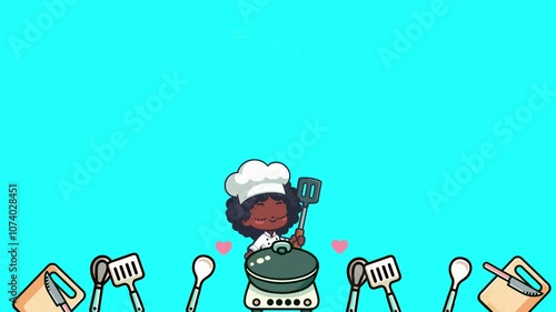 Cute chef 2d looping animation with copy space