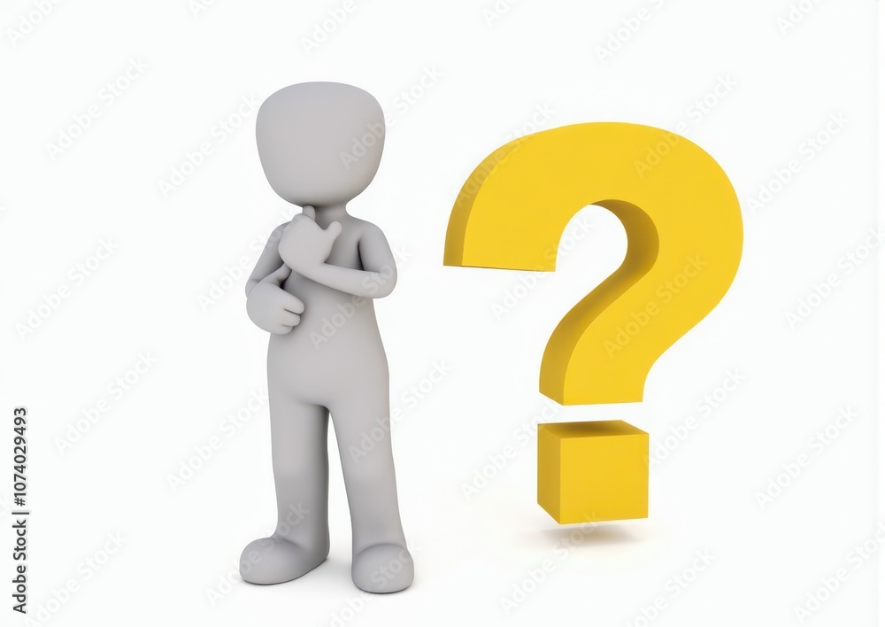 gray man 3d model thoughtful next to him question mark gray man 3d model thoughtful next to him question mark